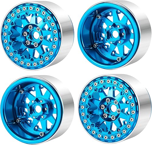 Juego de 4 llantas Beadlock de 2.2 pulgadas, cubos de rueda de metal para Wraith axial SCX10 90048 RR10 TRX4 D90 RC Crawler Car (azul)