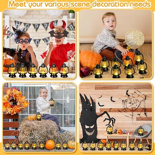 Miniatura 6 de Ferraycle 12 mini faroles decorativos de otoño de 4 pulgadas, adornos colgantes de Acción de Gracias, pequeña linterna de calabaza de otoño a granel