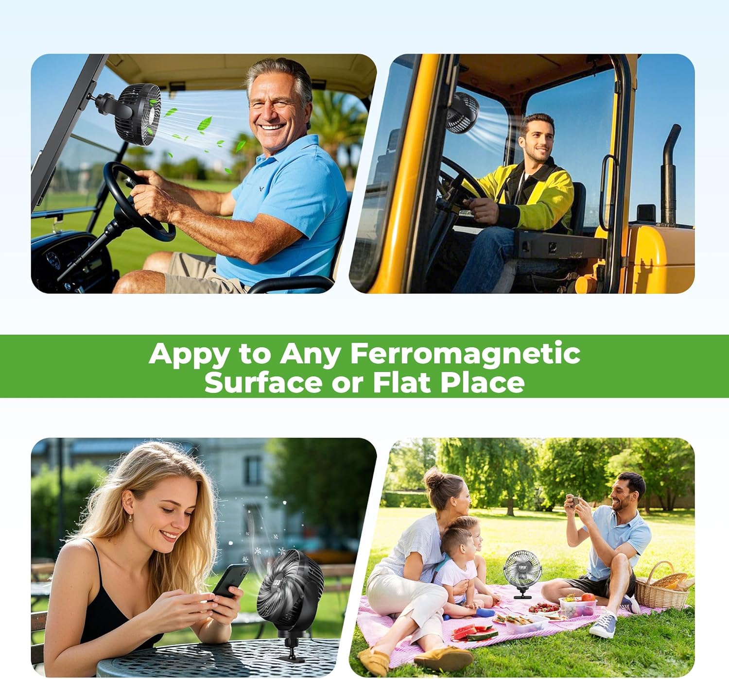 10L0L 2 Pack Magnetic Golf Cart Fans Rechargeable Big Battery Powered Portable Fan,3 Speeds/2 LED Light/56 Hrs Runtime/360°Rotatable with Magnetic Base,USB & Type C Ports,Summer Golf Cart Accessories - Image 8