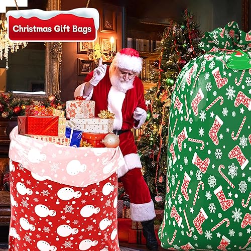 Miniatura 6 de TranquilBliss Bolsas grandes de regalo de Navidad, 2 bolsas de gran tamaño de 60 x 72 pulgadas con etiqueta y corbata para regalos de Navidad,