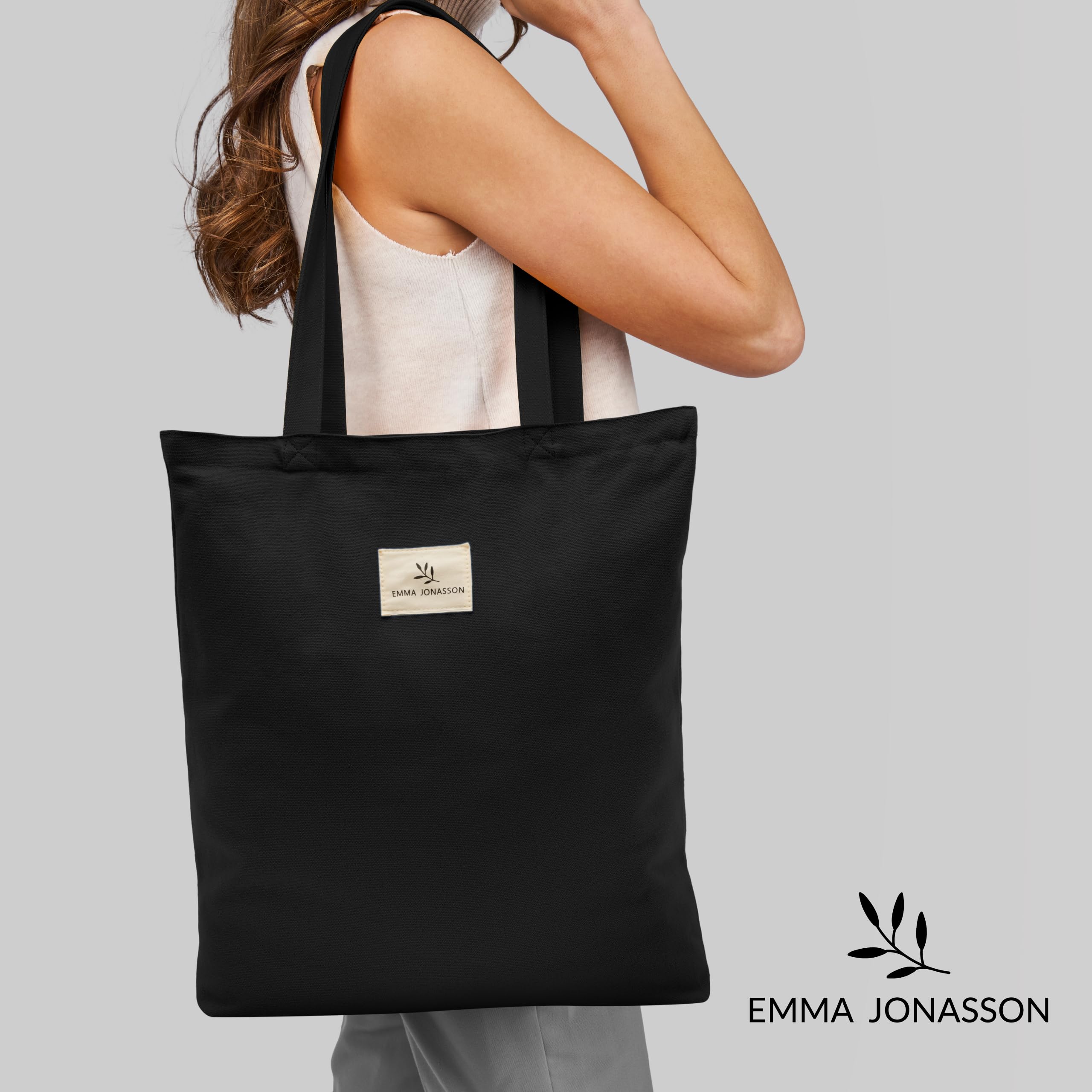 Tote Bag Femme Sac en Toile avec Fermeture éclair Poche intérieure Canvas Coton