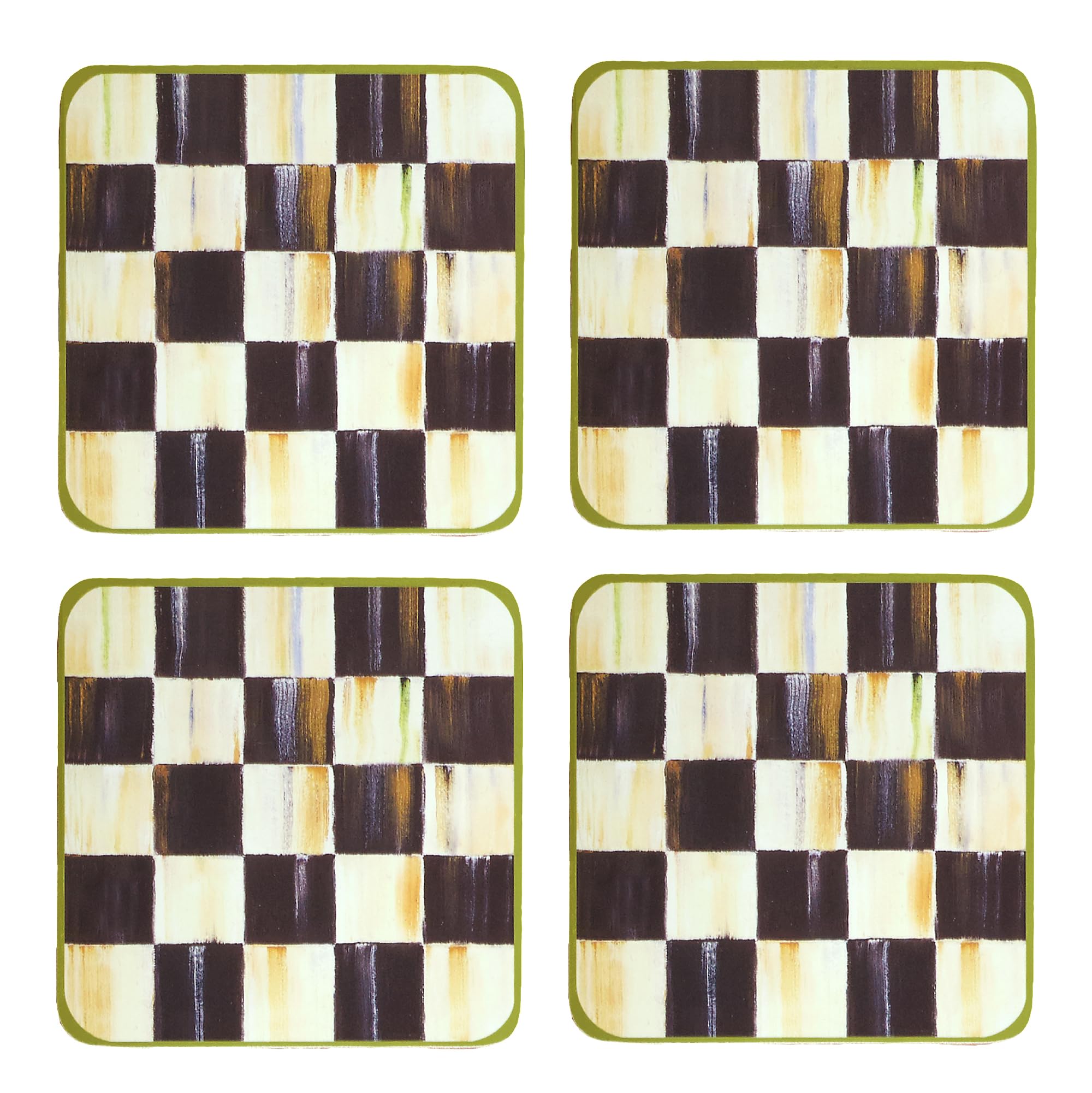 Square Cork-Back Coaster Set, Table Coasters for Drinks, Set of 4, Black-and-White Courtly Check