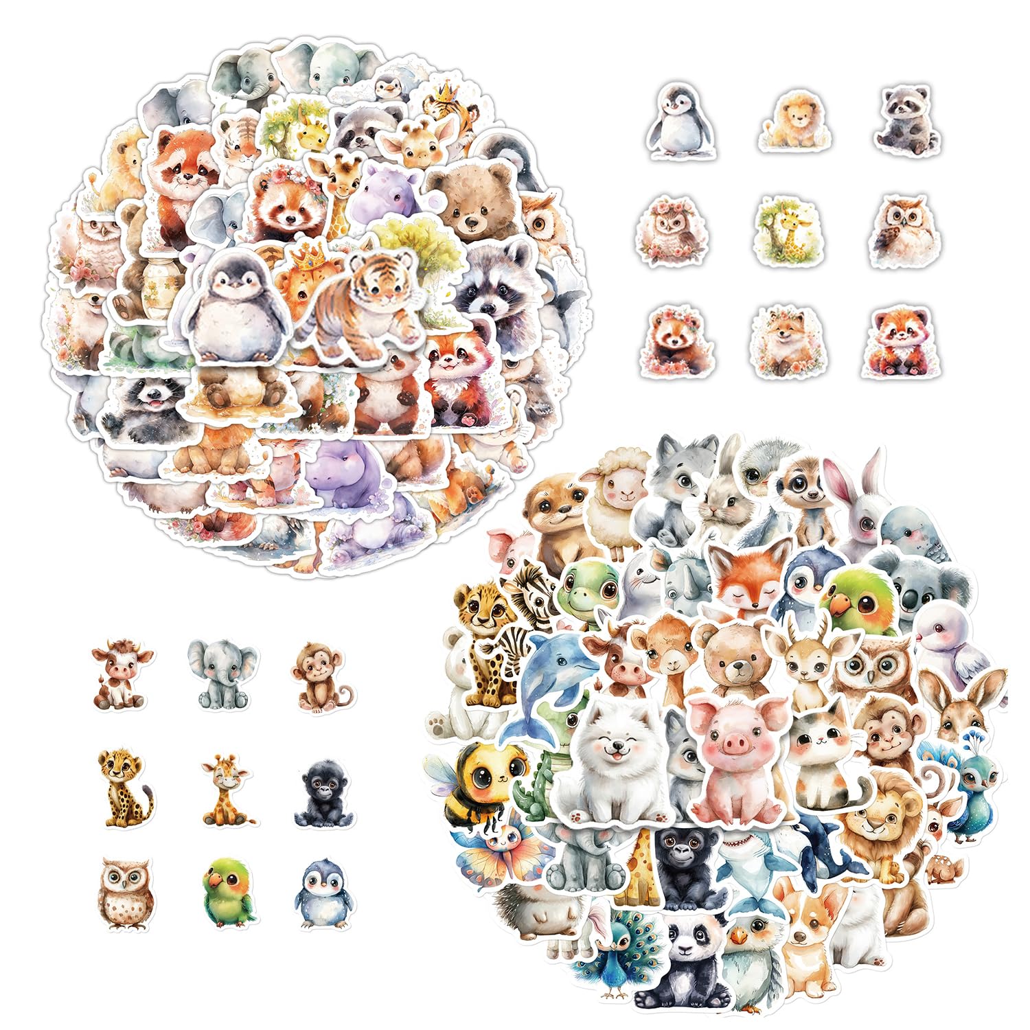 EJUFNS 100 Cute Watercolor Animal Stickers, Cartoon Creative Animal Stickers For Children, Diy Decorative Graffiti Stickers, Suitable For Diary, Suitcase, Skateboard.