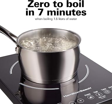 Hamilton Beach Portable Single Induction Cooktop With Fast Heating Mode | Countertop Burner Hot Plate | 1800 Watts | 10 Temperature Settings From 180F-450F | Up To 10 Diameter Pans | Black