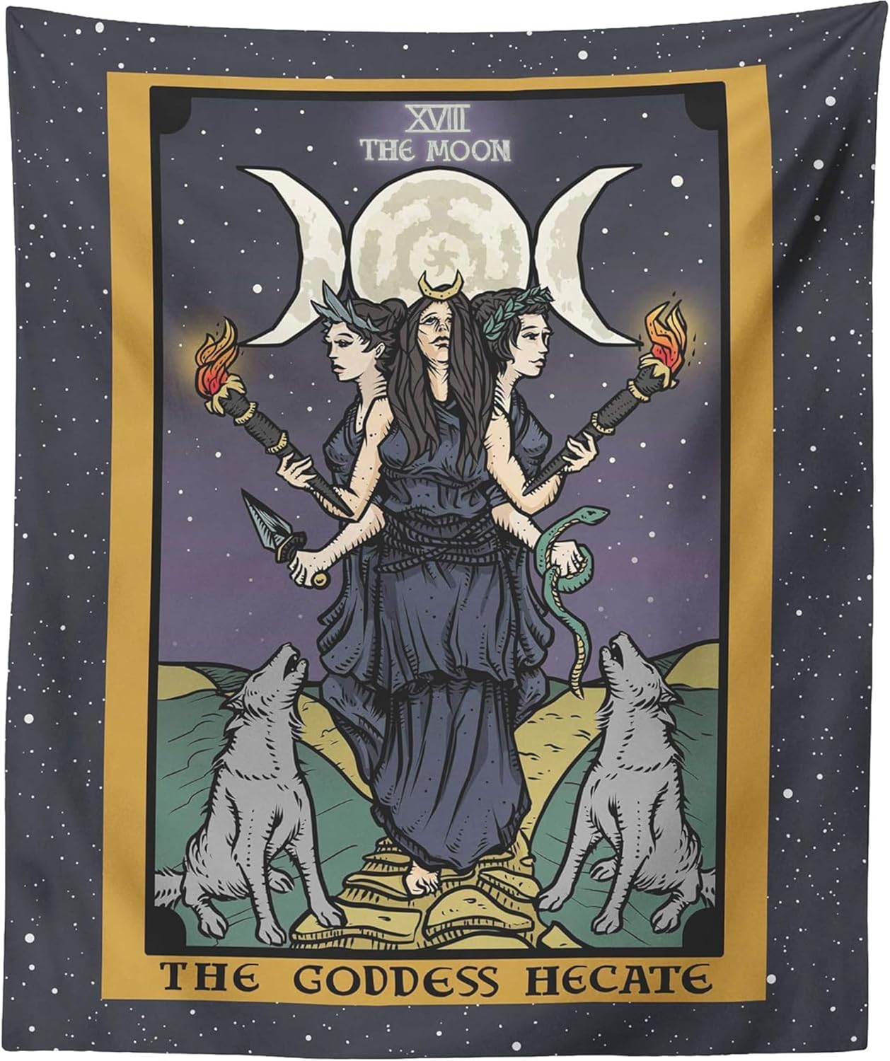 The Goddess Hecate Tarot Card Tapestry - Triple Moon Goddess of Witchcraft Hekate Wheel Pagan Witch Wall Hanging (Original Edition (Color), 80" x 68")