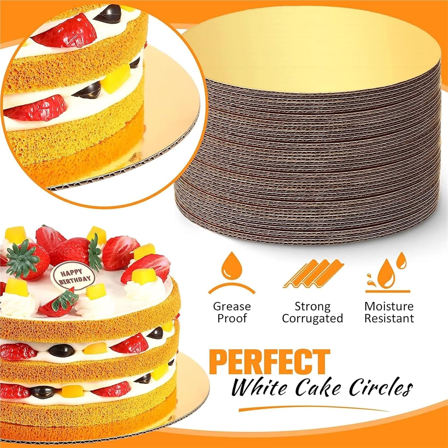 Cake Board 20Pcs Gold Cake Boards Sturdy Large Round Cardboard Base Diameter 6/8/10/12in Circle Mousse Plate Dessert Tray Decorating(Gold 26cm)