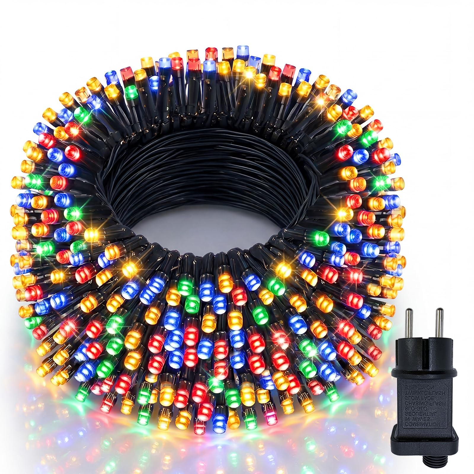 Lichterkette Außen 100m 1000LEDs bunt, 8 Modi LED Lichterkette Outdoor mit 31V-7,2W Stecker Timer Speicherfunktion IP44 wasserdicht für Balkon Garten Party (dunkelgrünes Kabel)