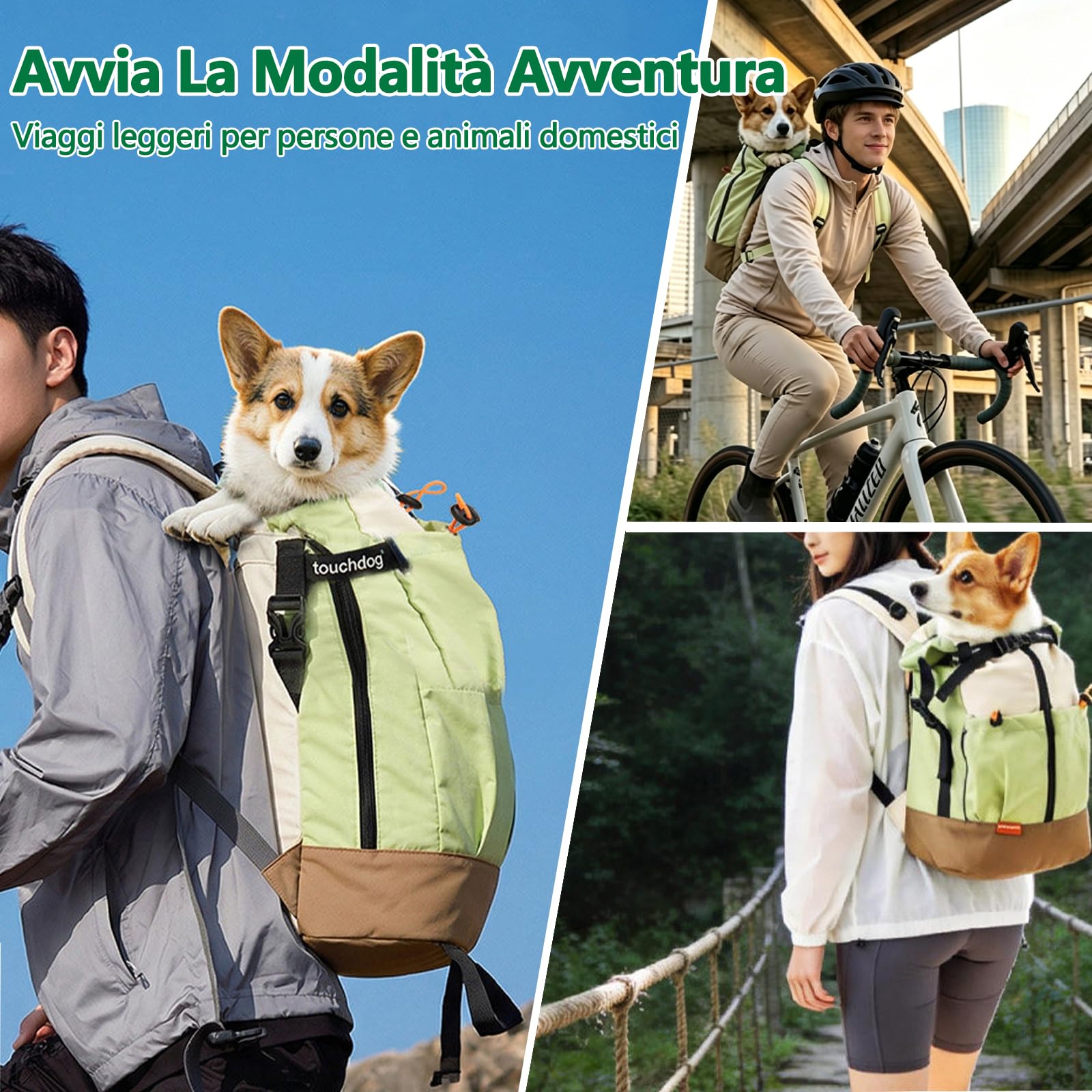 Galatée Borsa Da Viaggio Per Animali Domestici, Zaino Impermeabile e Traspirante, Borsa Portatile Con Fondo Ammortizzante e Design Anti-Fuga(Verde)
