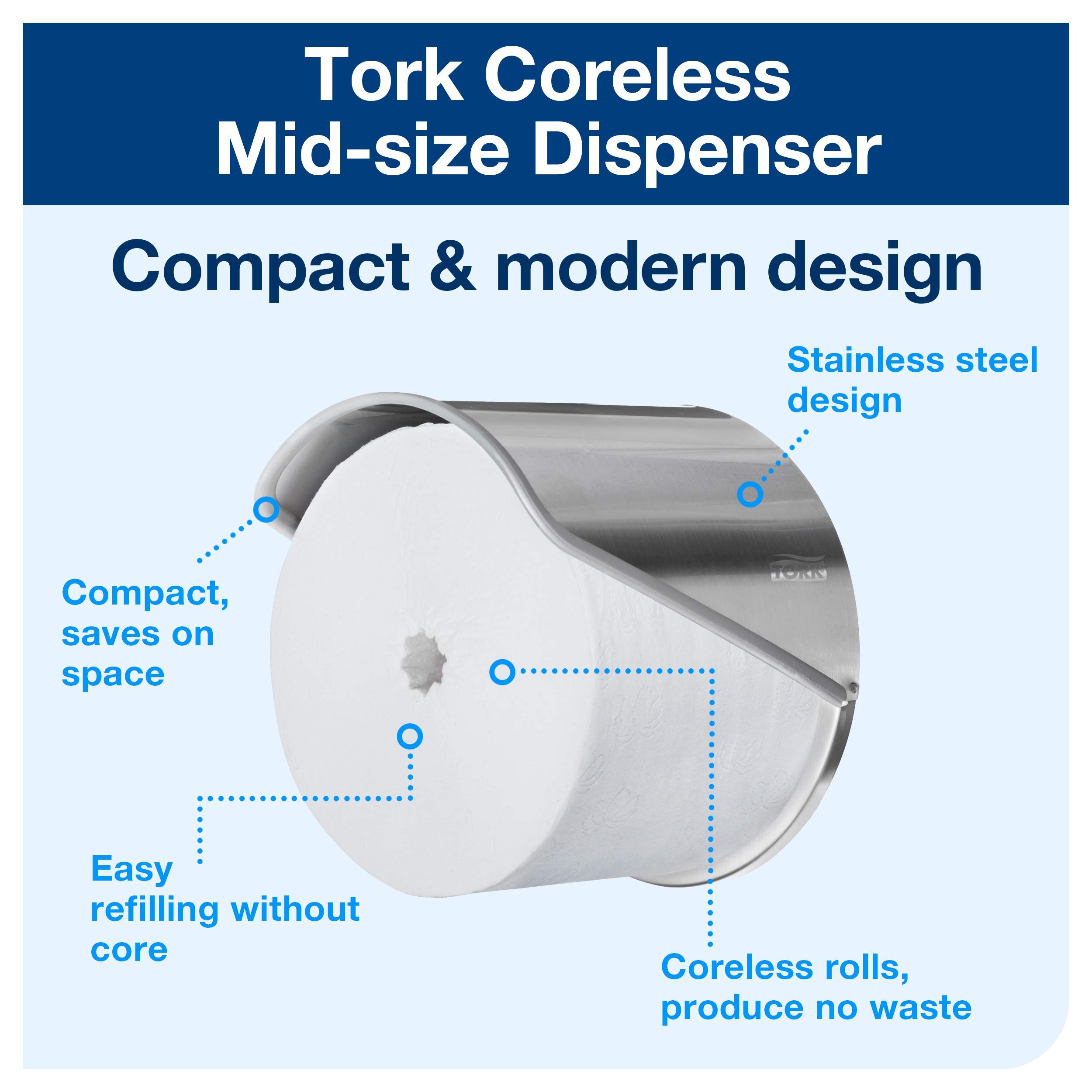 Tork Dispensador de Papel Higiénico Sin Mangas Midi T7 Acero Inoxidable 472259