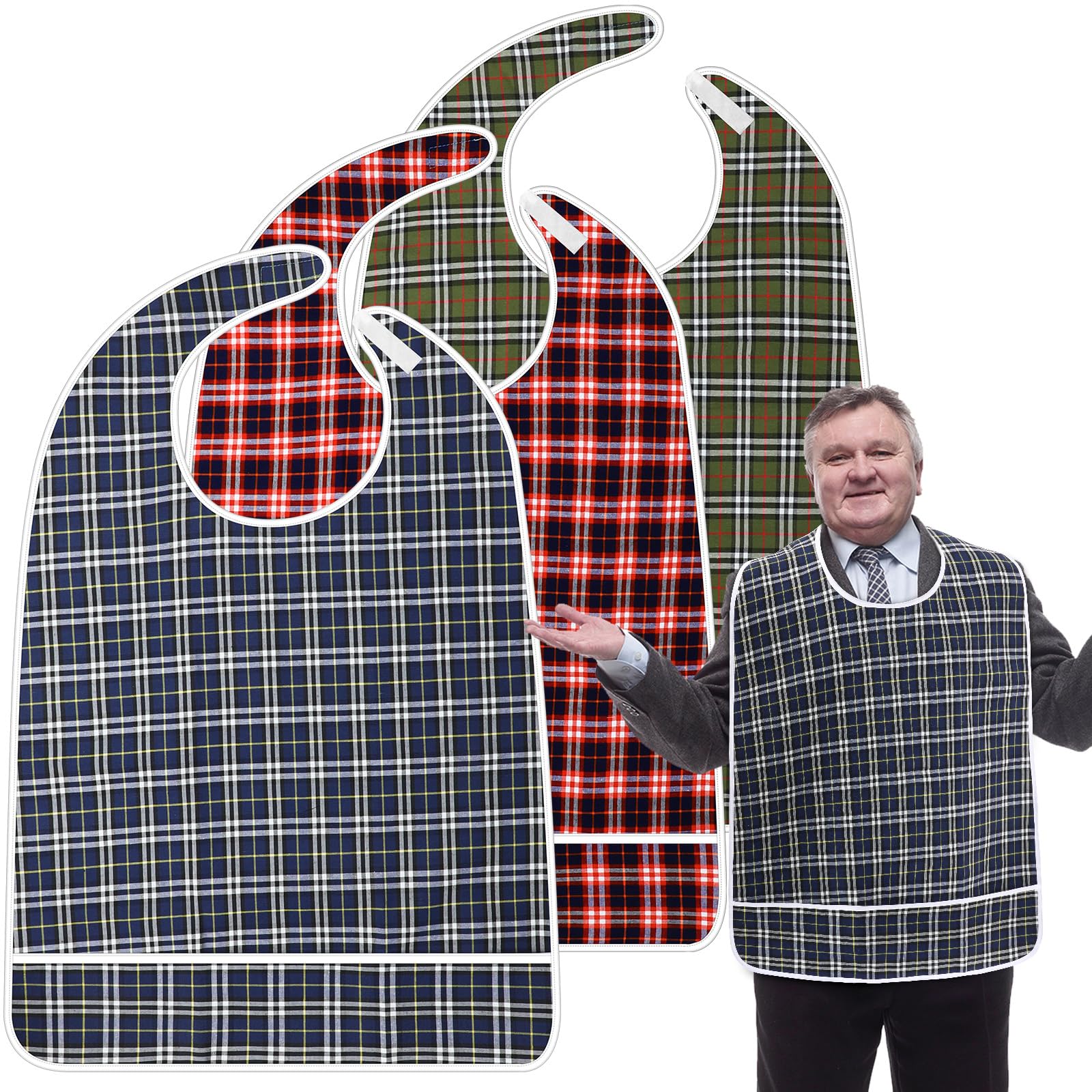 Toulite 3 Pcs Adult Bibs for Eating Extra Large Adult Bibs for Elderly Men Waterproof Adults Bib with Crumb Catcher