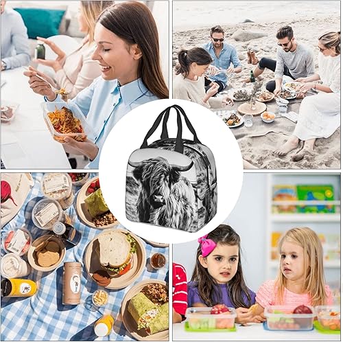 Miniatura 9 de VOOHDDY Bolsa de almuerzo térmica con aislamiento de vaca de las tierras altas para hombres y mujeres, contenedor reutilizable, impermeable,
