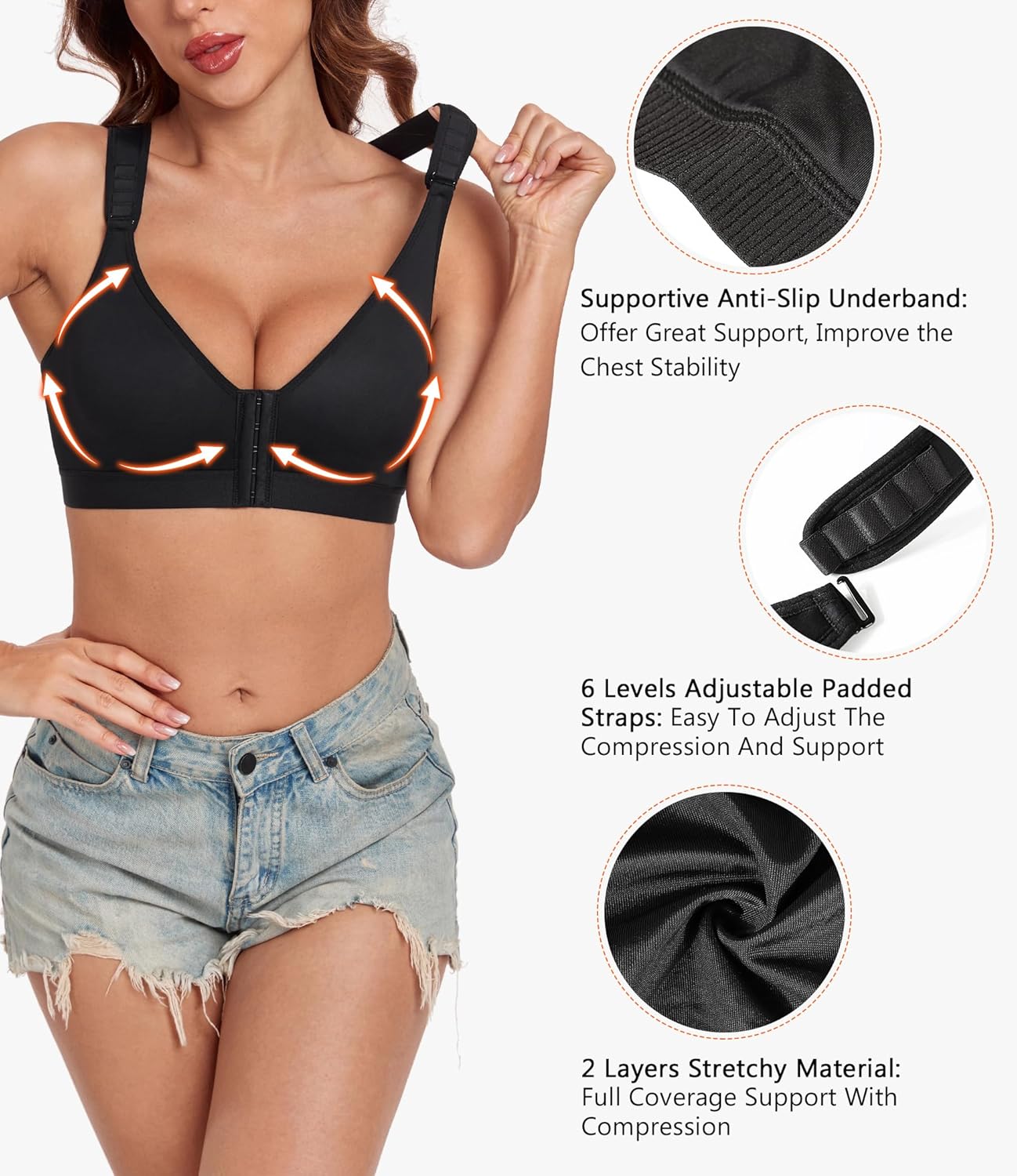 HACI Post Surgical Bra Front Closure Non Padded Wirefree Racerback Adjustable Wide Strap Mastectomy - Image 2