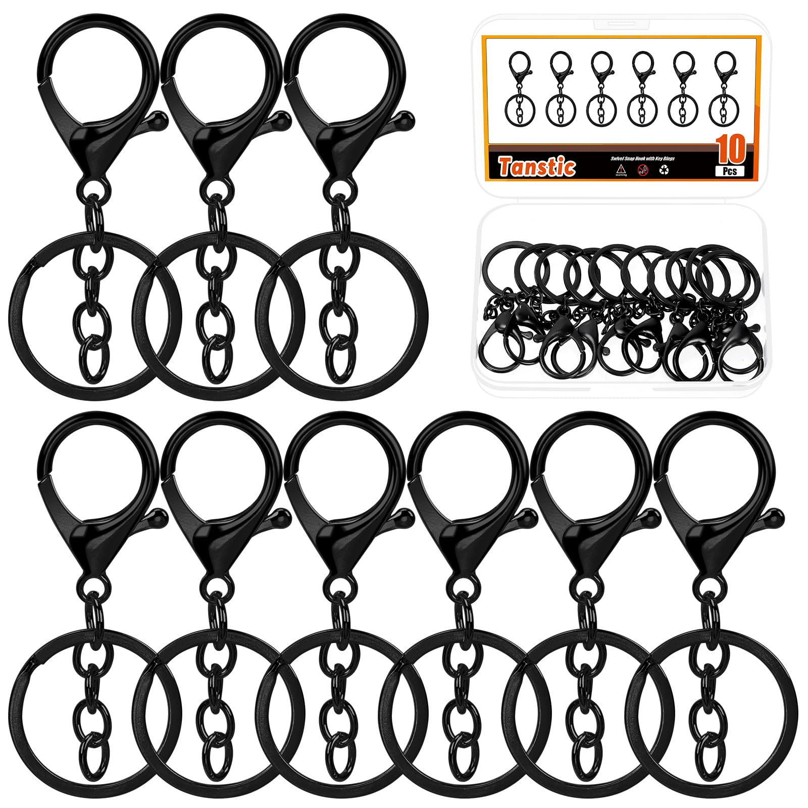 Tanstic Hummer Klaue Verschlüsse Schlüsselanhänger Swivel Lanyard Snap Hooks mit Schlüsselringen für Handwerk Schlüsselanhänger Tasche (Black)