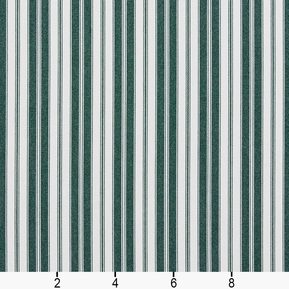 Green Ticking Striped Indoor Outdoor Marine Acrylic Upholstery Fabric by The Yard - SKU: Mikah Forest