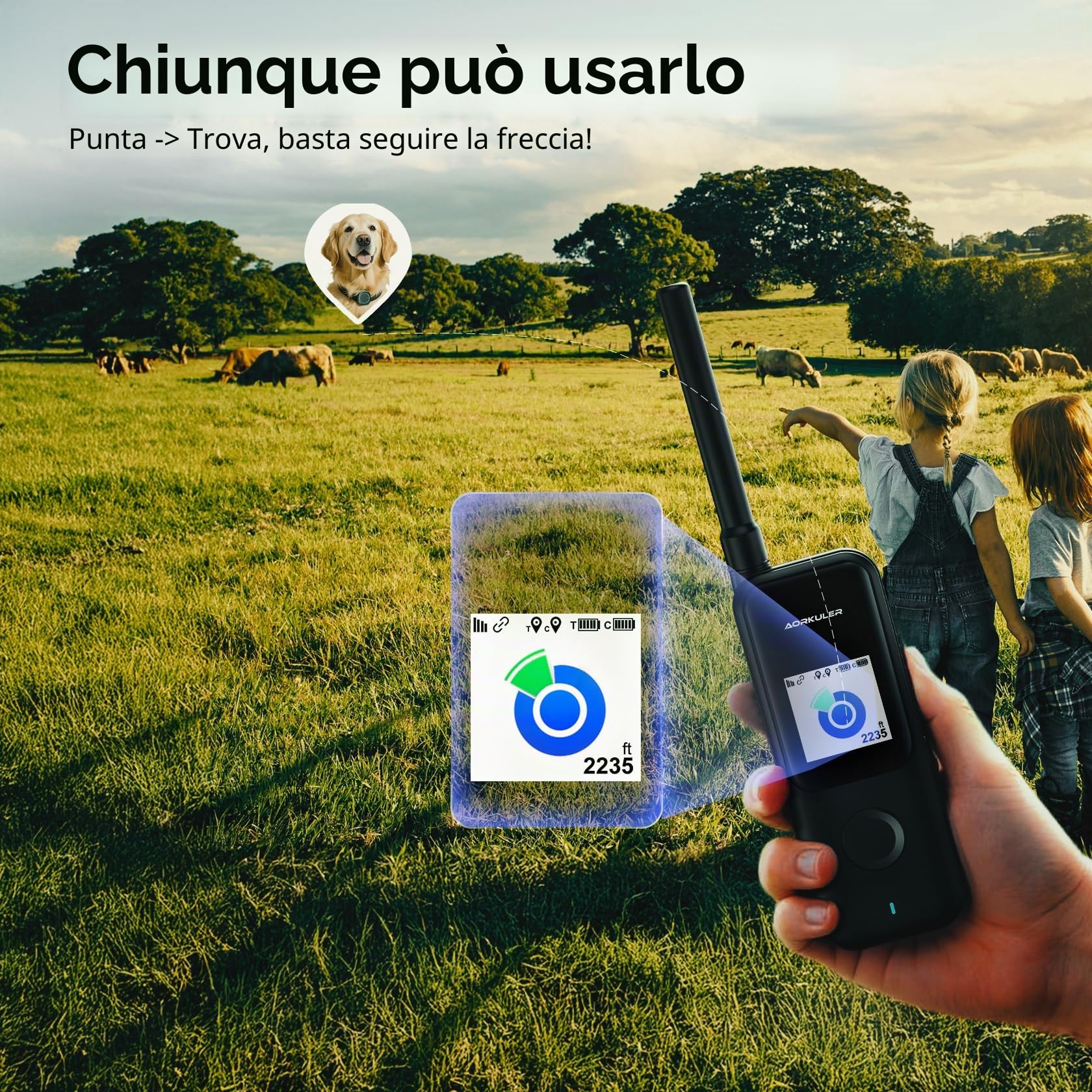 Aorkuler Localizzatore GPS per cani da esterno per aree senza segnale, localizzatore per animali domestici, localizzatore in tempo reale, per escursioni, passeggiate, campeggio, lavori in aree