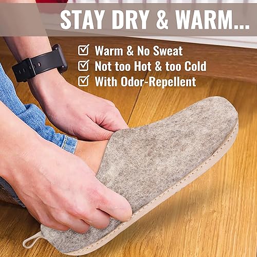 Miniatura 3 de HAUSSIMPLE Wool Indoor Slippers Unisex Cozy House Shoes for Men Women Natural Sheep Felt Bedroom Warm Slip-On Soft Comfy Sheepskin Loafers