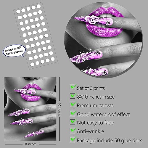 Miniatura 2 de DUODUOZCF Juego de 6 impresiones artísticas de pared de moda para decoración de baño, pósteres de lienzo con purpurina en blanco y negro, fotos de