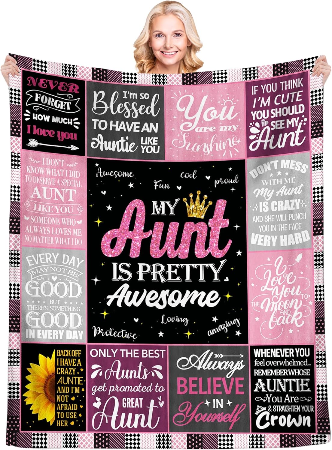 Mothers Day Aunt Gifts Blanket 60" x 50", Gifts for Aunt, Aunt Gifts from Niece Nephew, Best Aunt Ever Gifts, Gifts for Aunts from Niece, Auntie Birthday Gift Ideas Throw Blanket