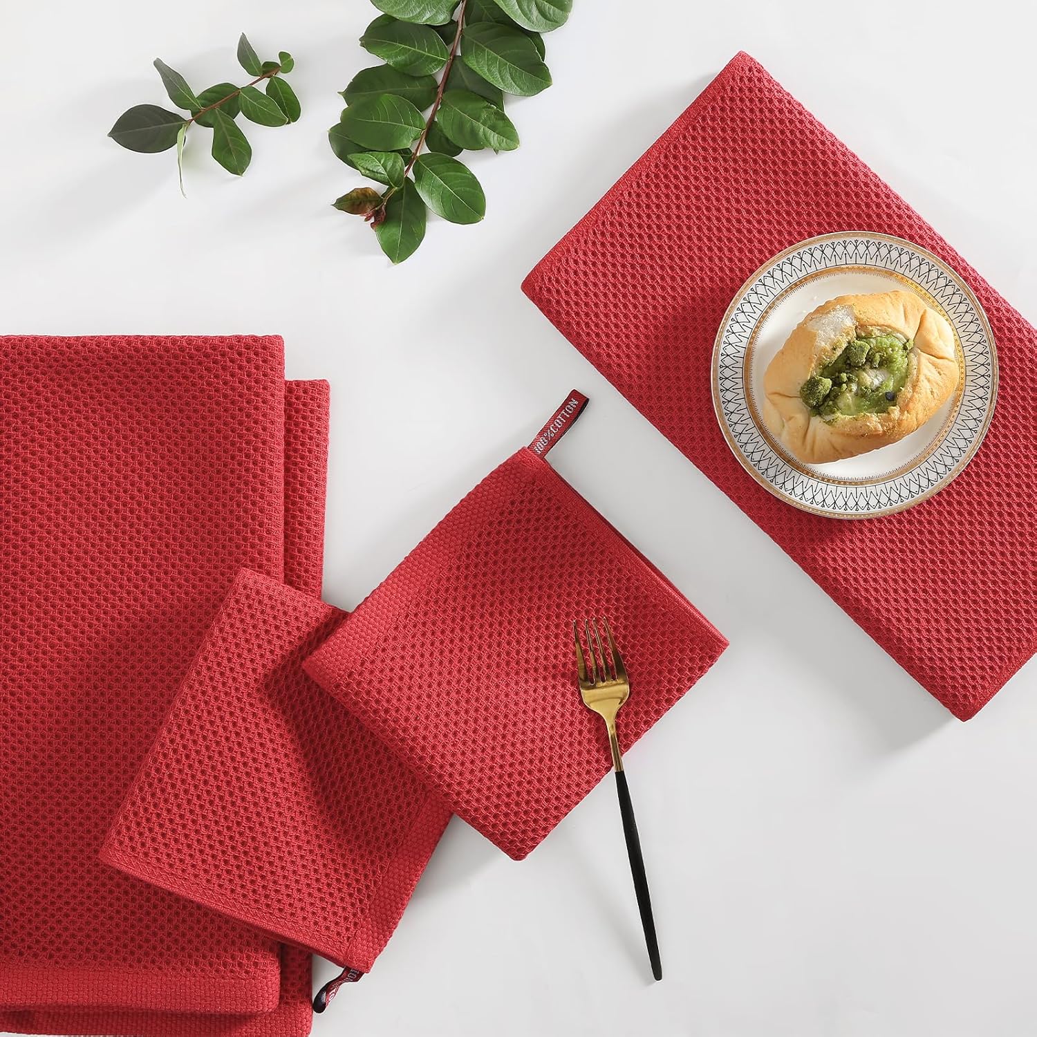 Homaxy 100% Cotton Kitchen Towels and Dishcloths Set, 12 x 12 Inches and 13 x 28 Inches, Set of 8 Bulk Kitchen Towels Set, Ultra Soft Absorbent Dish Cloths for Washing Dishes, Red - Image 6