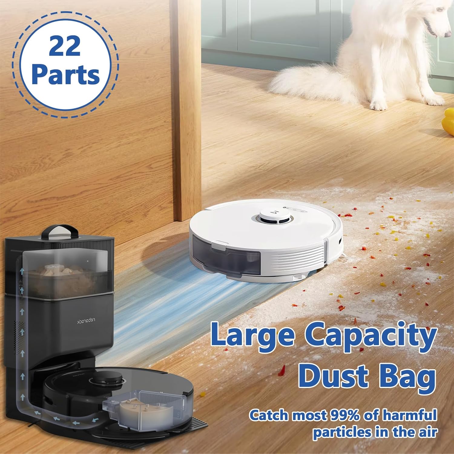 22 Pack Replacement Parts for eufy X10 Pro Omni Care Robot Vacuum Cleaner, Accessories Kit Includes 2 Mainbrush 4 Filter 6 Dust Bag 4 Mop Pads 4 Sidebrush 1 Cleaning Brush 1 Screwdriver