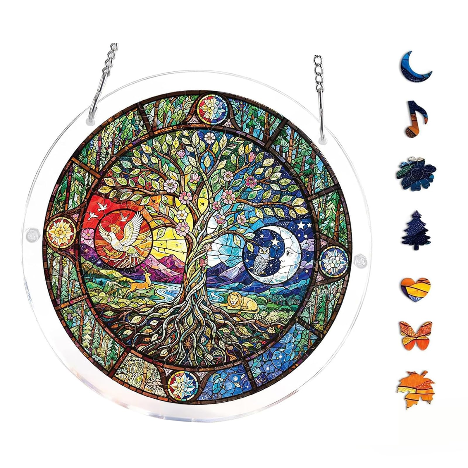 Acrylic Puzzles Suncatcher Window Hanging, Acrylic Jigsaw Puzzle Sun Catchers Moonlit Riverscape Decor Crafts for Living Room Bedroom Summer Balcony Decor