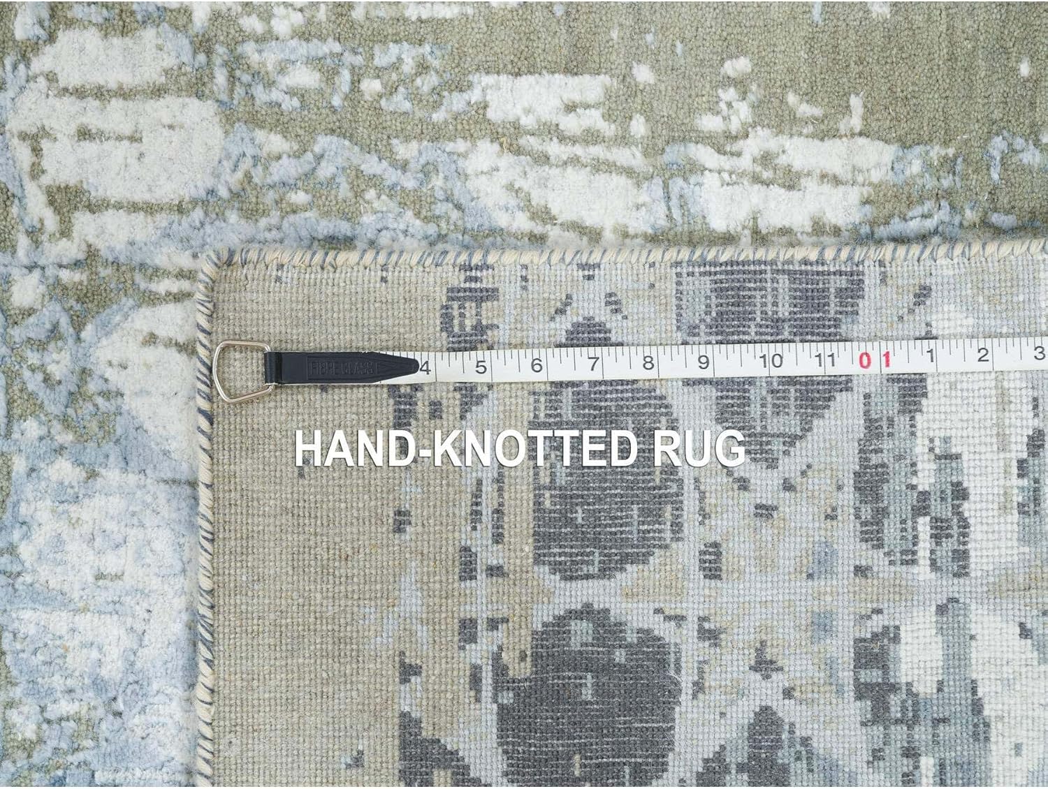 Gray and Blue Wool and Silk The Honeycomb Award Winning Design Hand Knotted Runner Oriental Rug (2'6"x10'1")