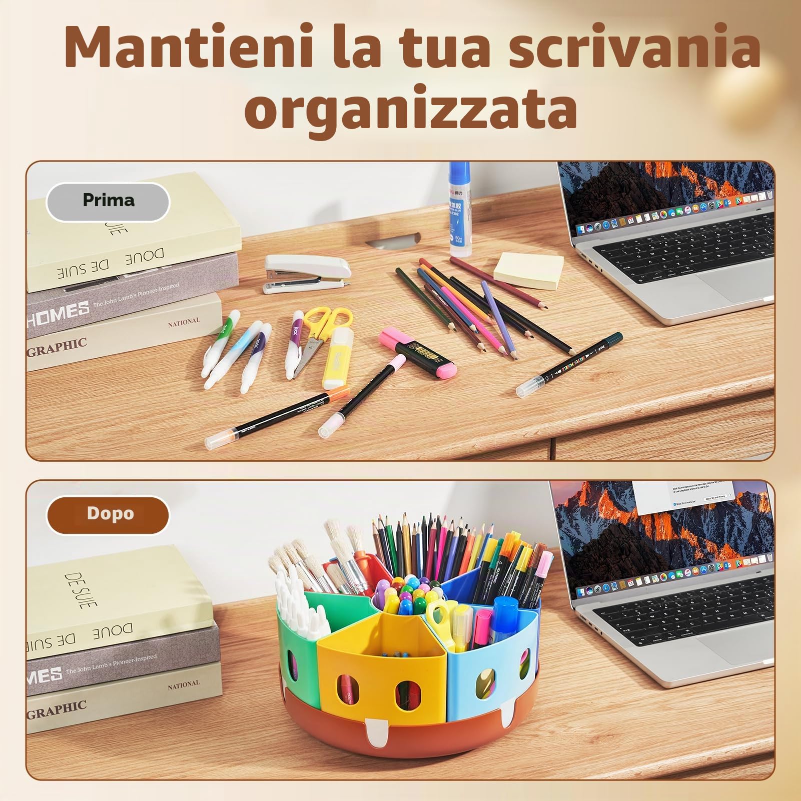 Gamenote Portapenne Girevole da scrivania Portapenne Portapenne Portaoggetti e riordino per bambini Forniture per arti e mestieri