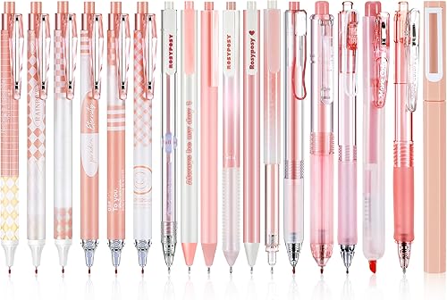 Teling 18 Pcs Pastel Gel Ink Pen Set Retractable Plastic Marker Pens Black Ink Pink Pens Pink Gel Pens 0.5mm 0.38mm Pink Office Supplies for Kids