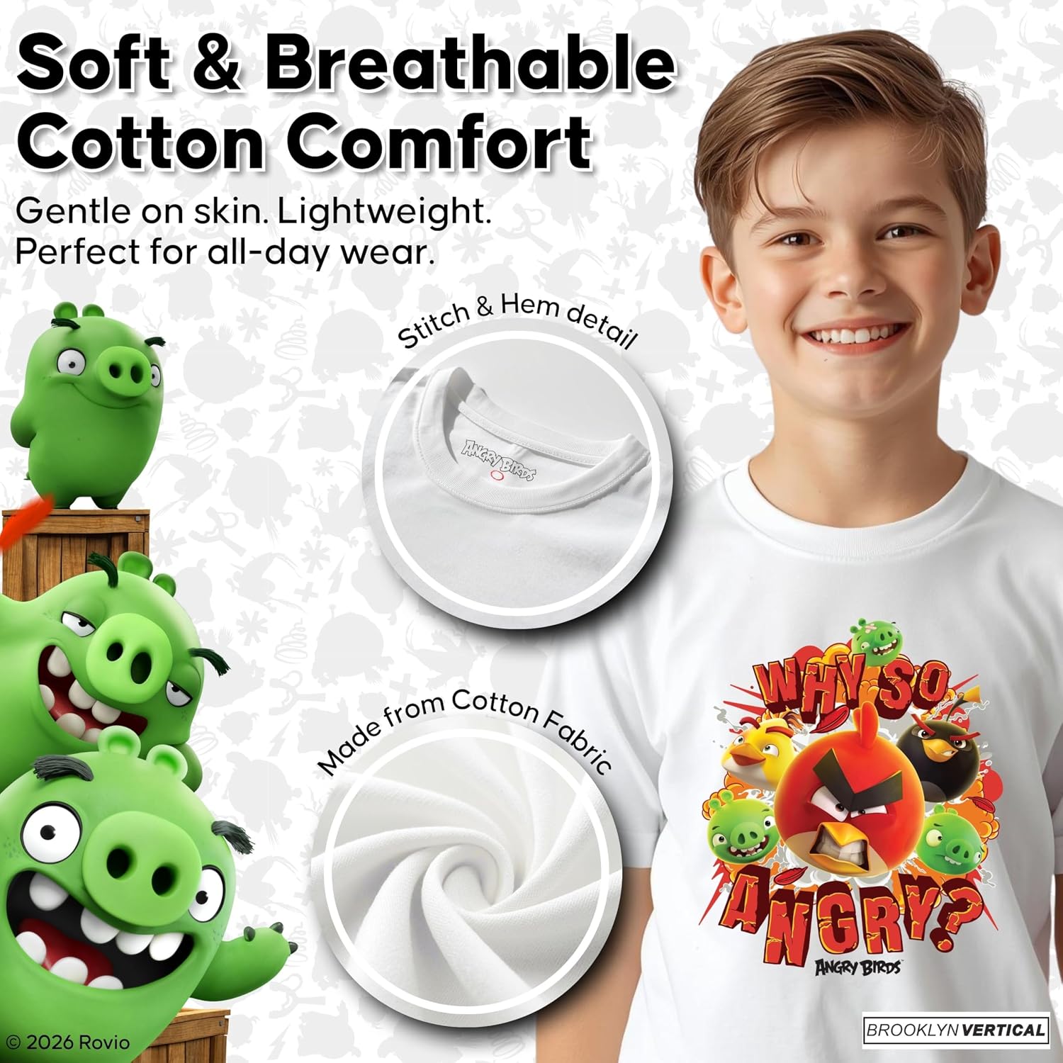 Boys Graphic T Shirts 4 Pack – Kids Cotton Tees, Angry Birds Licensed Cartoon Shirts, Short Sleeve S–XL