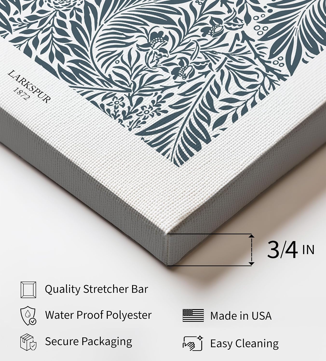 Poster Master William Morris Canvas - Larkspur Print - Textile Pattern & Flower Art - Floral Gift for Men & Women - Great Wall Decor for Office, Bedroom or Living Room - 8x10 STRETCHED Canvas