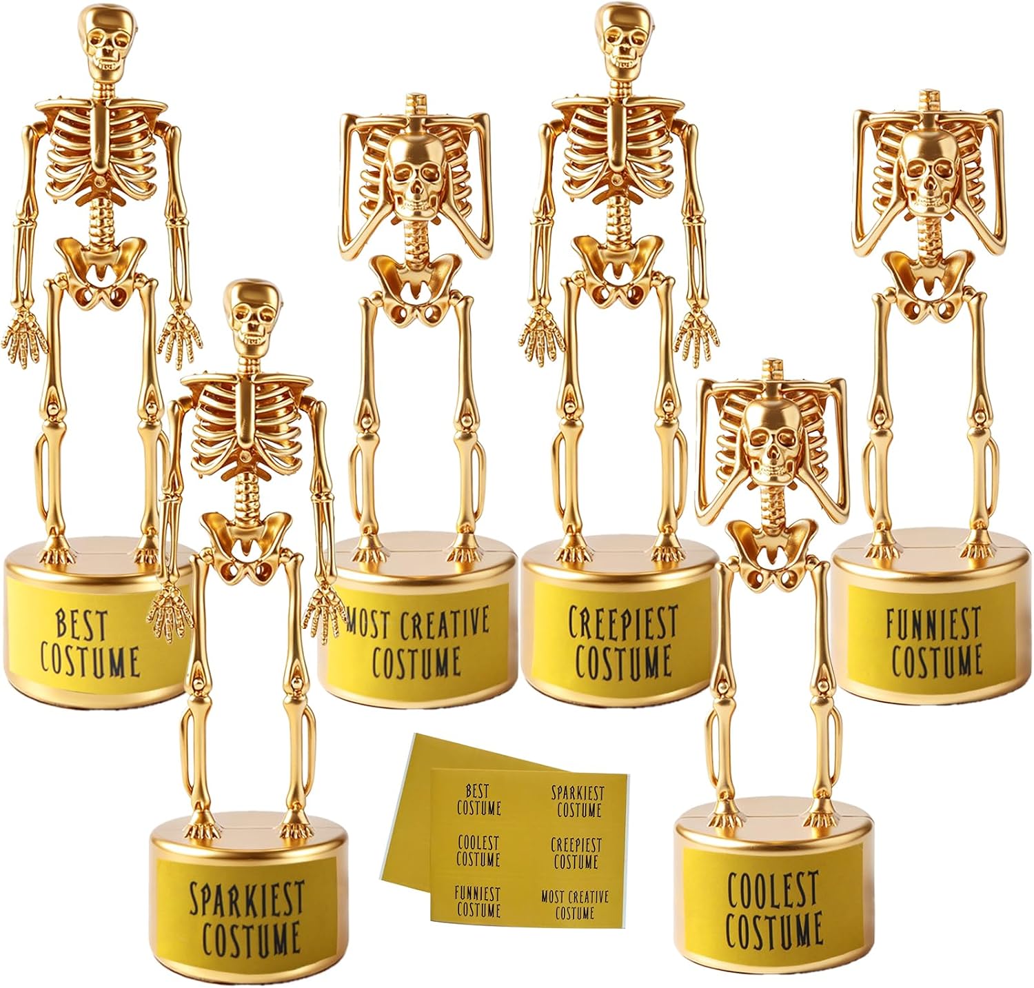 6 Pack Golden Best Costume Skeleton Trophy, Plastic Halloween Skull Costume Contest Tropies for Party Favors Decor Goodie Bag Fillers Trick or Treat Supplies（Pumpkin）
