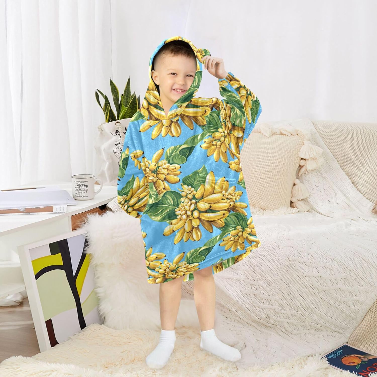 Banana Fruit Kids Wearable Blanket Hoodie with Pocket and Sleeves for Toddlers, Cute Hoodies Girls Boys B0403928