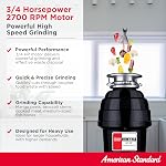 American Standard 10-US-AS-7 Garbage Disposal Anti-Jam Stainless Steel Food Waste Grinding System, Heavy Duty, 3/4 HP, Black