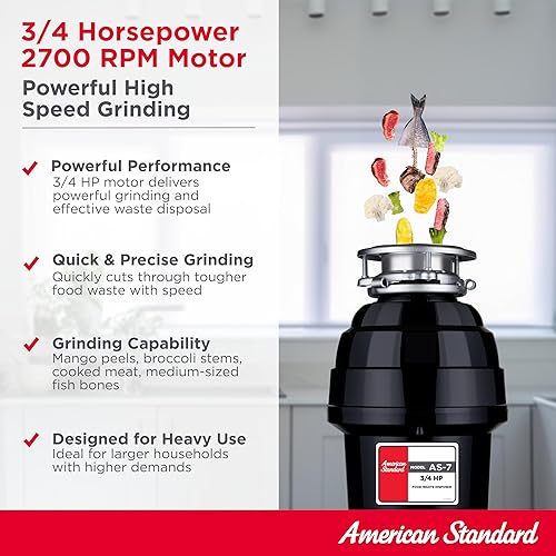 Miniatura 5 de American Standard 10-US-AS-7 - Triturador de basura, 34 HP, color negro