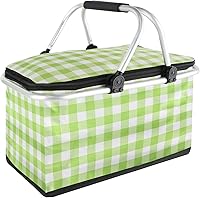 Vista 12 de Cesta de picnic aislada, bolsa enfriadora plegable, cesta de comestibles de 32 litros con tapa, 2 asas resistentes, cesta de almacenamiento