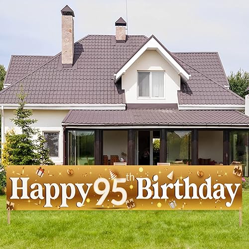 Kimini-Ki Cartel grande de feliz cumpleaños 95, decoraciones de fiesta de cumpleaños 95 para hombres o mujeres, suministros de fiesta de cumpleaños