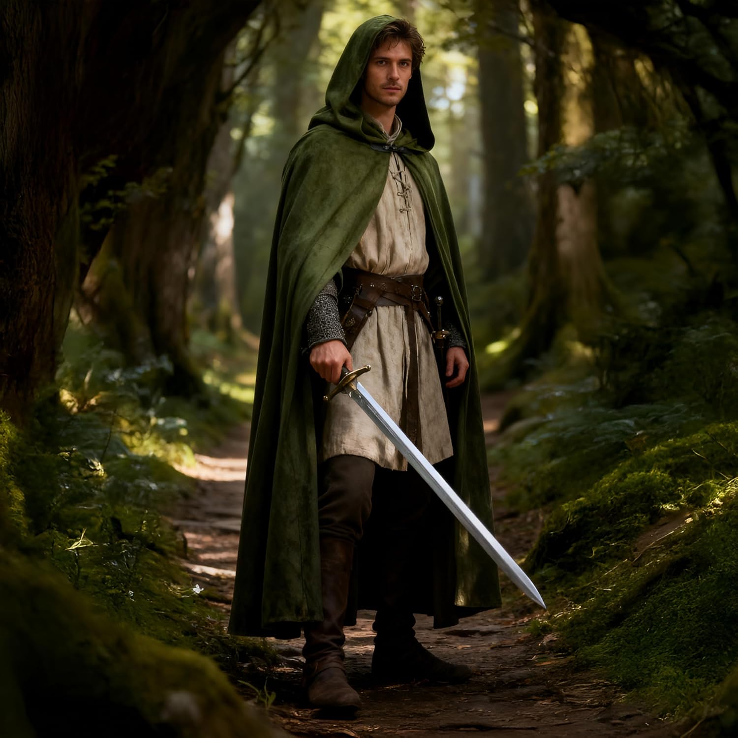 UQJE Medieval Cloak with Hood Halloween Renaissance Hooded Cape for Men and Women - Image 5