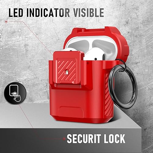 Miniatura 6 de Funda compatible con Airpods 2 y 1 con kit de limpieza, funda protectora militar dura a prueba de golpes con bloqueo seguro automático y llavero (10