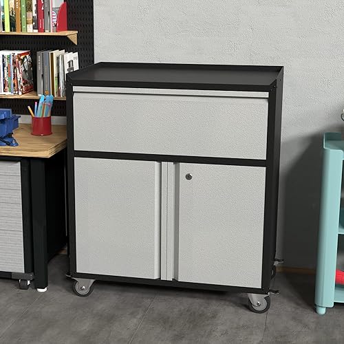 Miniatura 7 de SUXXAN Gabinete de almacenamiento de suministros de limpieza de metal con ruedas archivador con cerradura plateado y negro gabinete de metal para