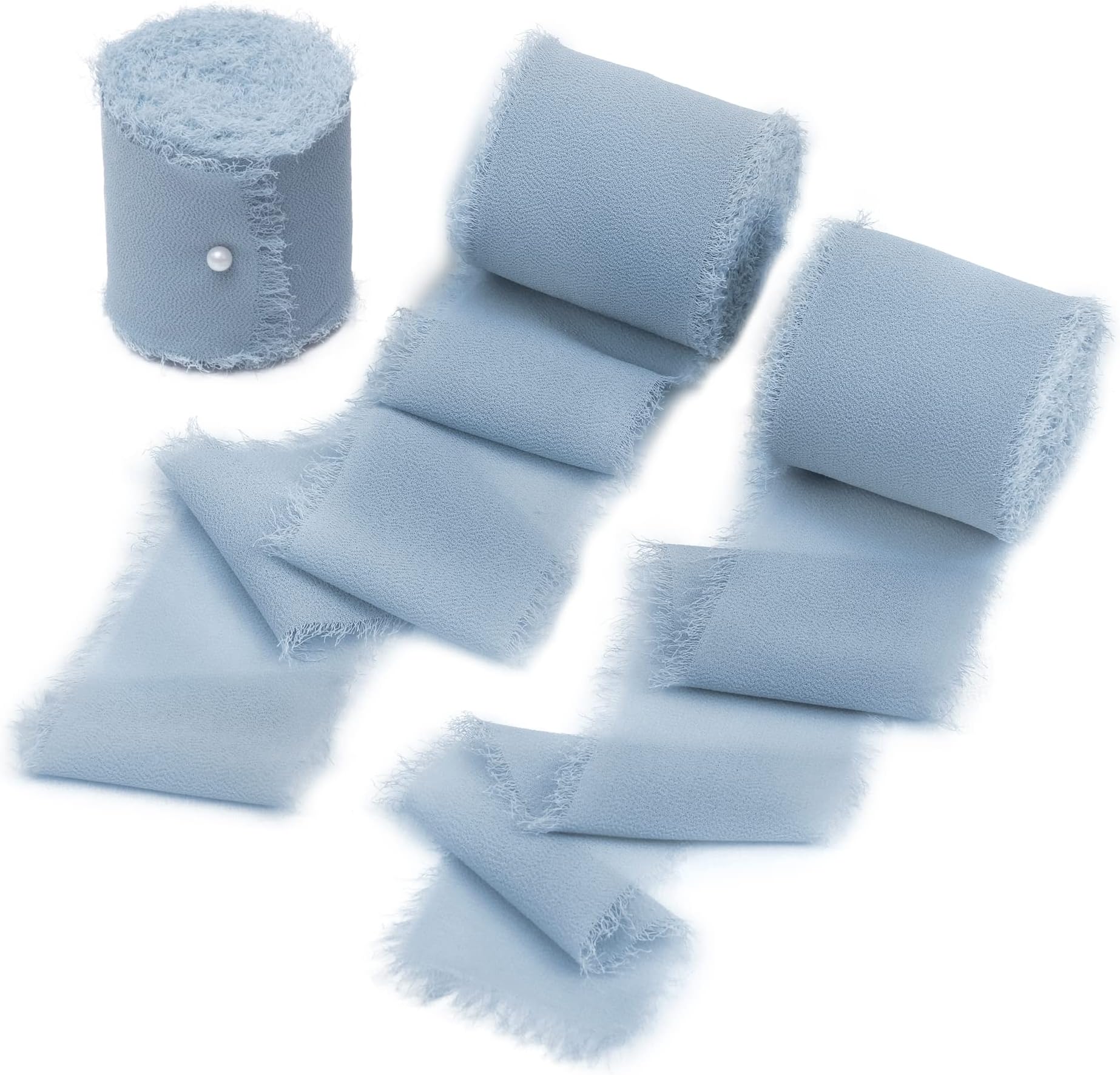 DORIS HOME Dusty Blue Chiffon Ribbon for Flower Bouquet, 2" x21Yd Fabric Ribbon for Gift Wrapping, Handmade Frayed Ribbon for Wedding, Chiffon Silk Ribbon for Christmas Decorations