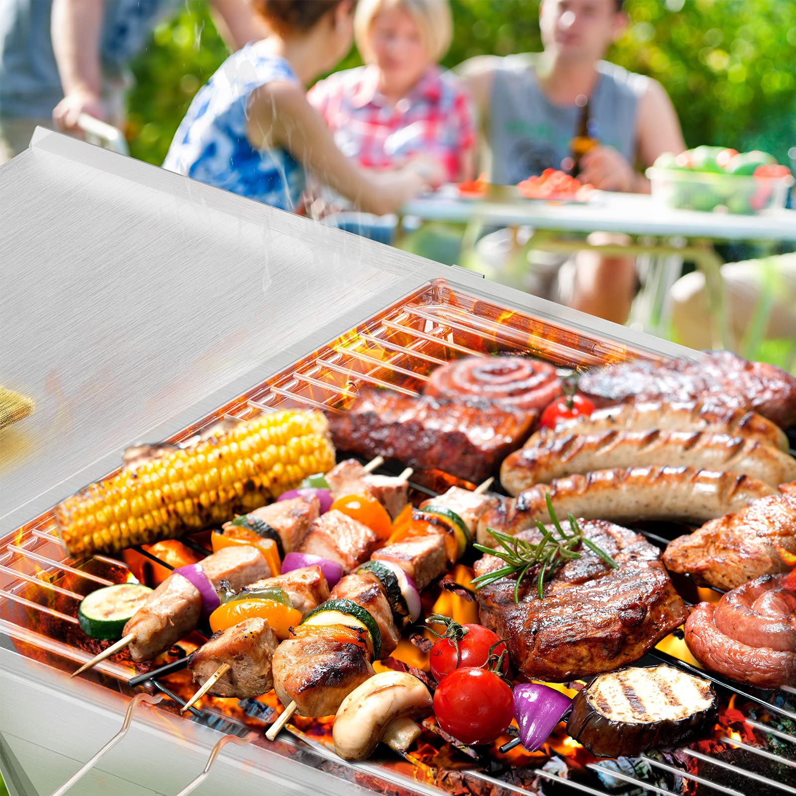 Dripex Barbecue a Carbone Portatile Griglia Pieghevole L'acciaio Piccolo Charcoal Grill Outdoor Picnic Grill per Campeggio BBQ Giardino Terrazza Party (Argento: 65 x 25 x 14cm)