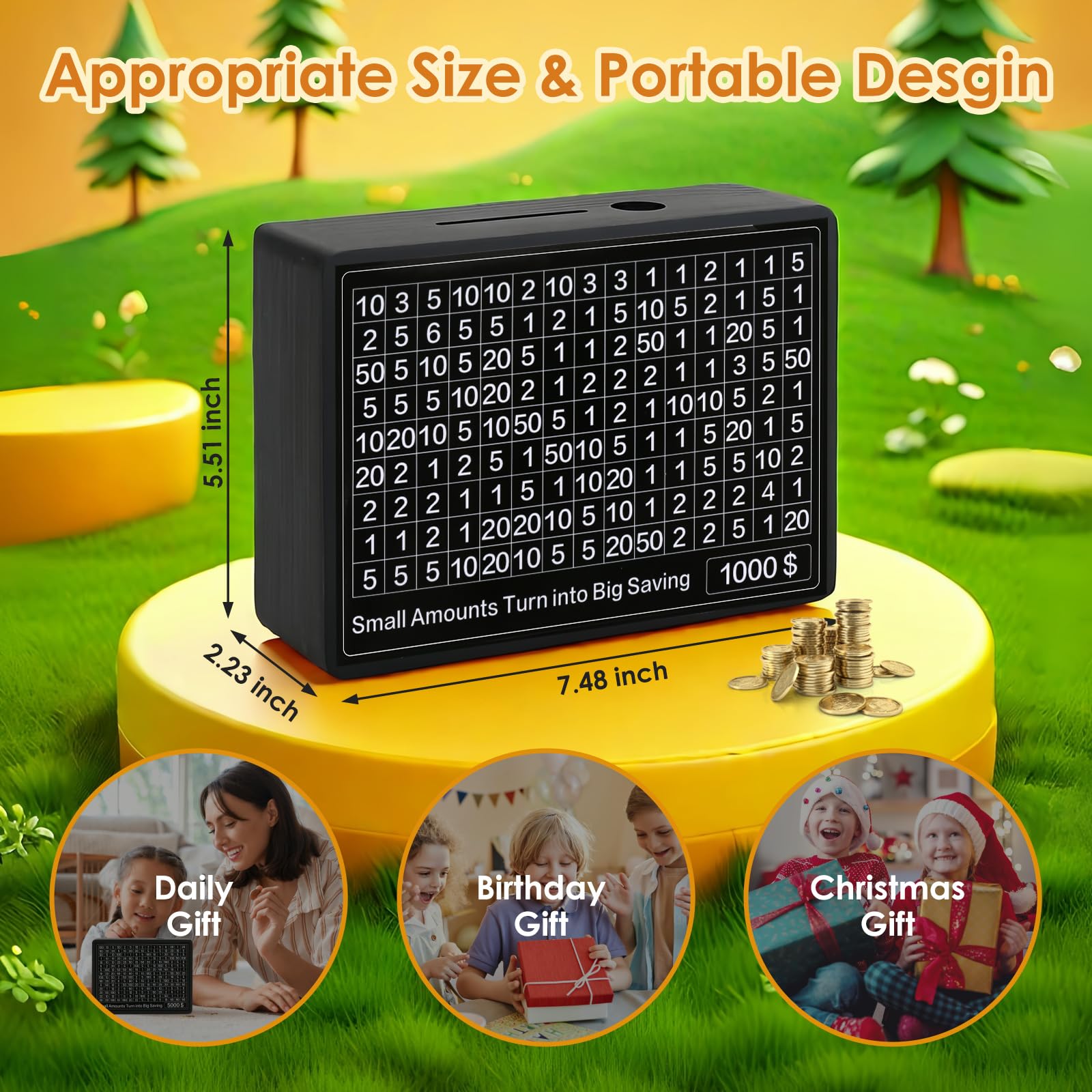 MAMGRROAT Cash Vault Wooden Money Box?Wooden Money Box with 8 Saving Targets?One Piece Cash Vault Wooden Savings Box Coin Money Savings Box with Counter ?Gift for Adults Kids Boys Girl (BLACK COLOR)