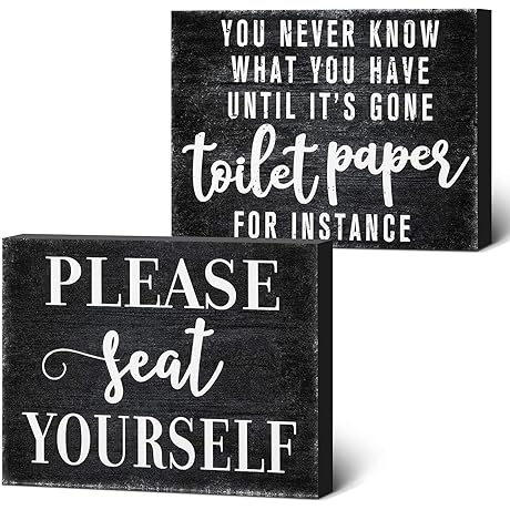 Farmhouse Bathroom Decorations - [2 Pcs] Funny Toilet Paper & Please Seat Yourself Signs