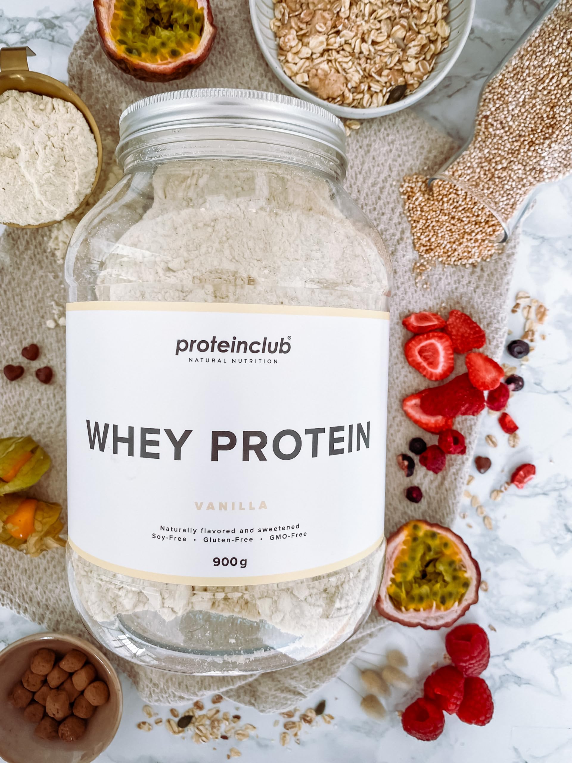 Natural Whey Protein senza additivi - Proteine naturali in polvere senza aromi artificiali e dolcificanti - Dolcificato con stevia - Senza soia - Made in Germany - Vaniglia- 900g