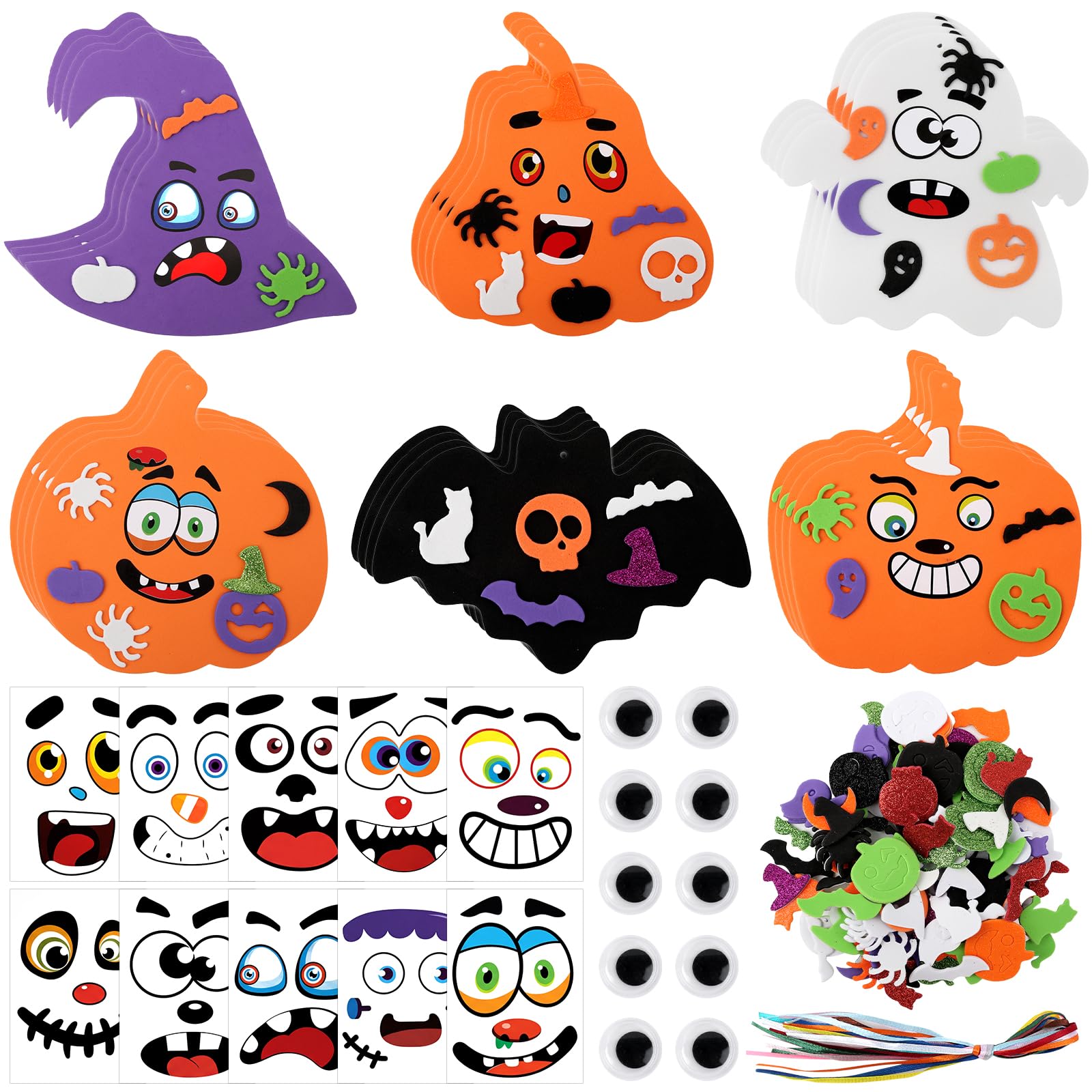 Halloween Crafts for Kids, 24 Pack Pumpkin Halloween Arts and Crafts, DIY Decoration Kits with Self Adhesive Stickers to Make Your Own Decorations Kits for Boys Girls Activities