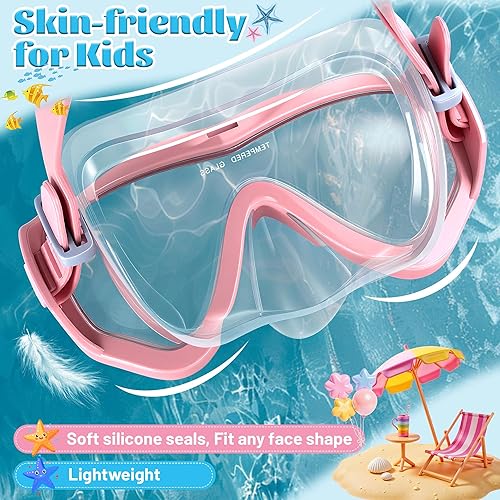 Miniatura 3 de Gafas de natación para niños con cubierta para la nariz, máscara de buceo de vidrio templado antivaho para niños de 6 a 14 años