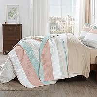 Vista 70 de Andency - Juego de ropa de cama Queen, edredón de patchwork azul mineral, 3 piezas, colcha de verano a rayas ultra suave y ligera, juego