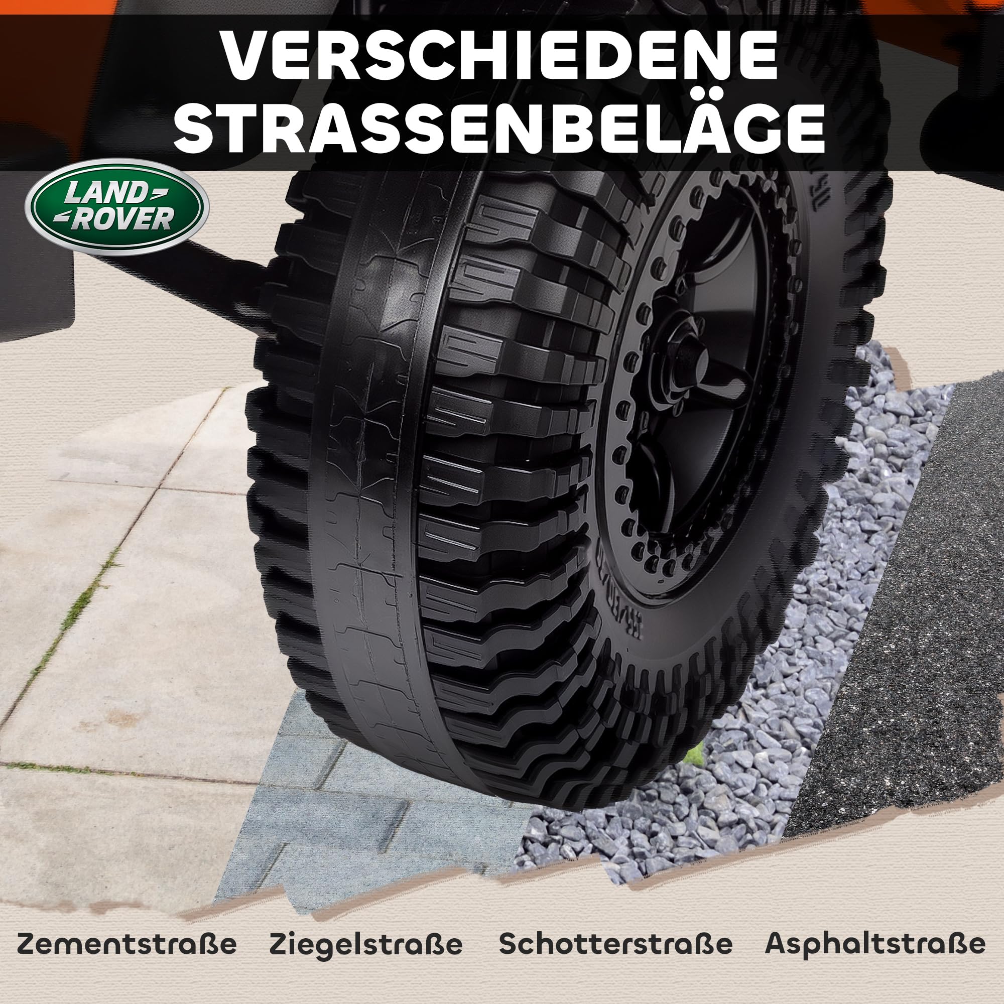 AIYAPLAY Kinder Elektroauto, Land Rover Defender 110 SVX 12V 7Ah Kinderauto mit Fernbedienung, 2 Motor, Kinderfahrzeug mit Softstart, Soft Stopp, 4 Stoßdämpfer, Hupe, MP3, Licht für 3-5 Jahre Orange