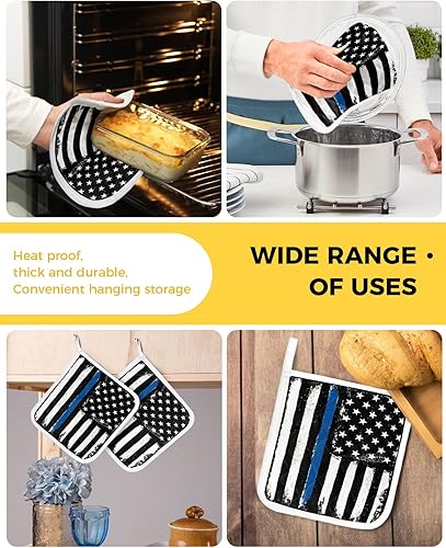 Miniatura 5 de Juego de 2 soportes para ollas de línea azul fina, aislamiento térmico, almohadillas calientes y agarraderas para cocina, guantes de horno de la