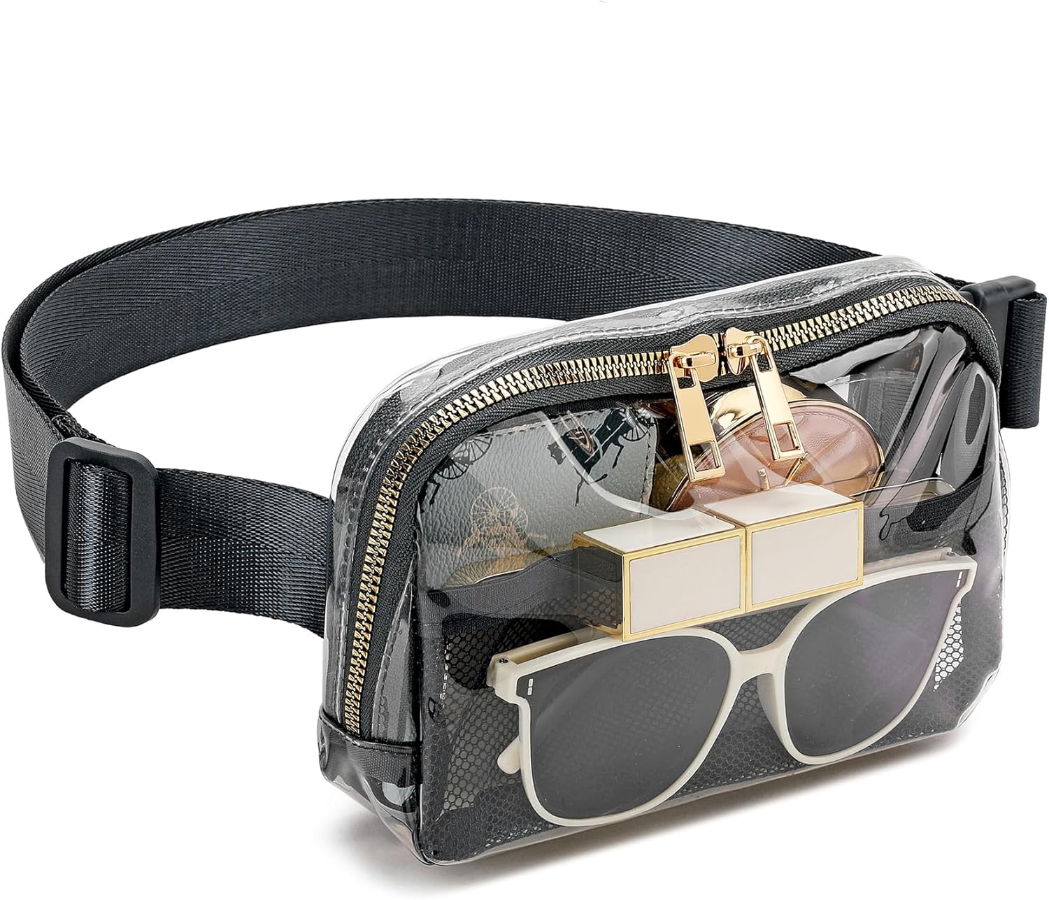 Clear Fanny Pack Belt Bag Stadium Approved for Women Men with Adjustable Strap Water-resistant Waist bag Clear Purse for Travel Workout Running Hiking(Black)